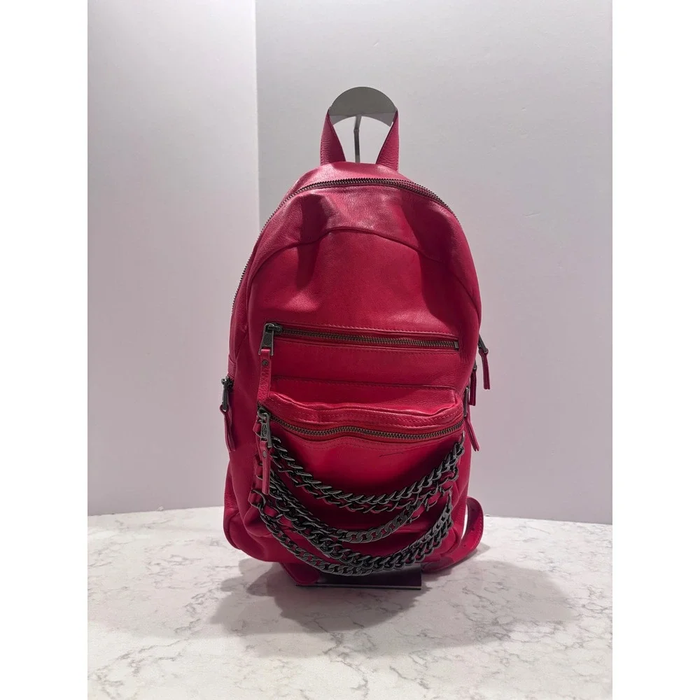 ASH Domino Red Pebbled Leather Chain Link Backpack Gunmetal Hardware Edgy Bag